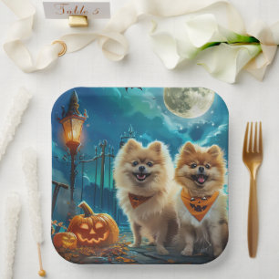 Pomeranian Halloween Spooky Paper Plates