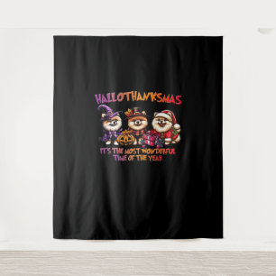 Pomeranian Halloween Thanksgiving Christmas Classi Tapestry