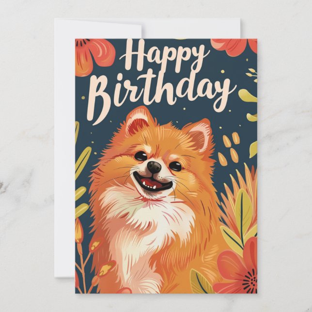 Pomeranian Happy Birthday  Holiday Card (Front)