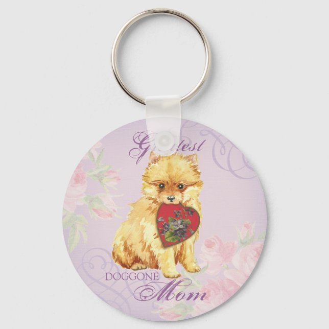 Pomeranian Heart Mom Keychain (Front)