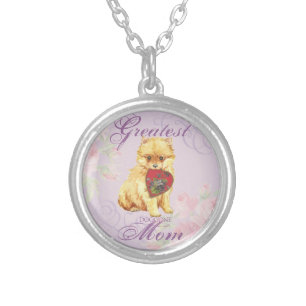 Pomeranian Heart Mom Silver Plated Necklace