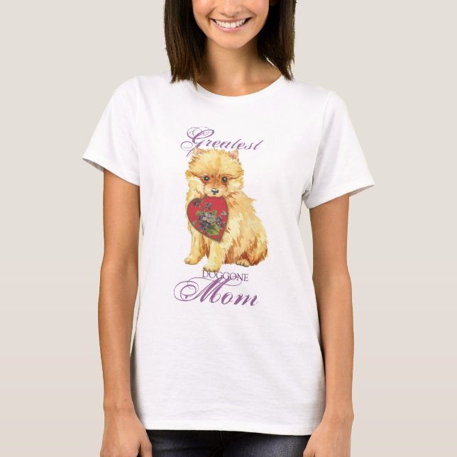 Pomeranian Heart Mom T-Shirt (Front)
