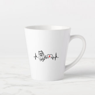 Pomeranian heartbeat ekg heart line latte mug