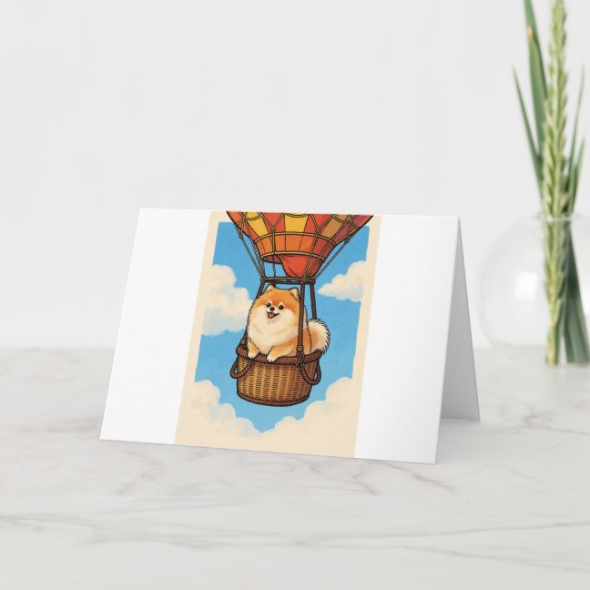 Pomeranian Hot Air Balloon Sky Greeting Card