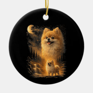 Pomeranian Howling at the Moon – Vintage Funny Dog Ceramic Ornament