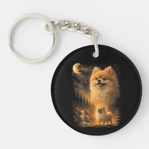 Pomeranian Howling at the Moon – Vintage Funny Dog Keychain