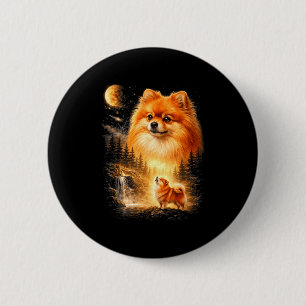 Pomeranian howling to the moon vintage mystical do button