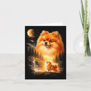 Pomeranian howling to the moon vintage mystical do card