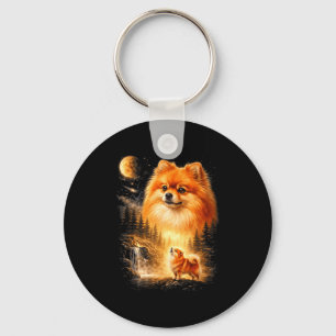 Pomeranian howling to the moon vintage mystical do keychain