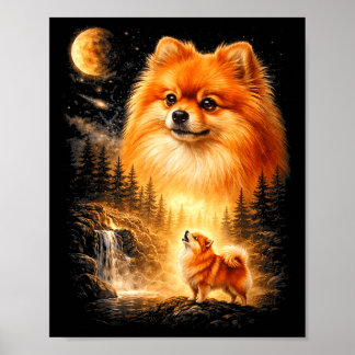 Pomeranian howling to the moon vintage mystical do poster