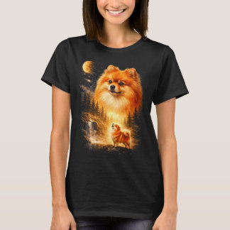Pomeranian howling to the moon vintage mystical do T-Shirt
