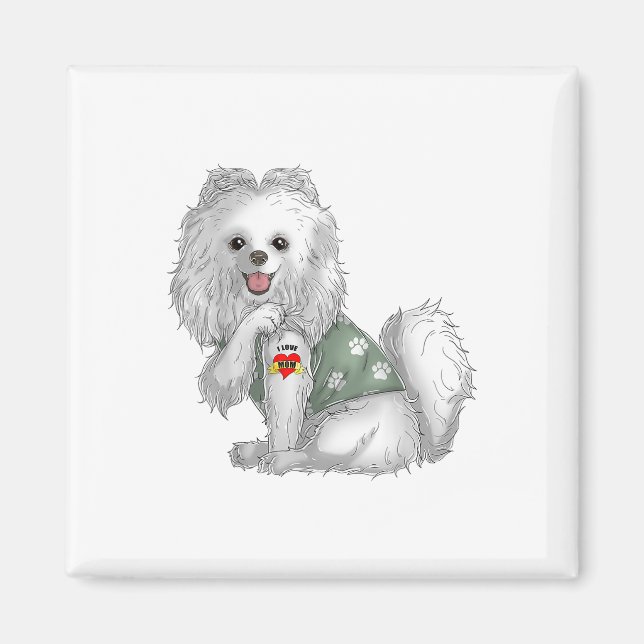 Pomeranian I Love Mom Tattoo Dog Shirt Funny Mothe Magnet (Front)