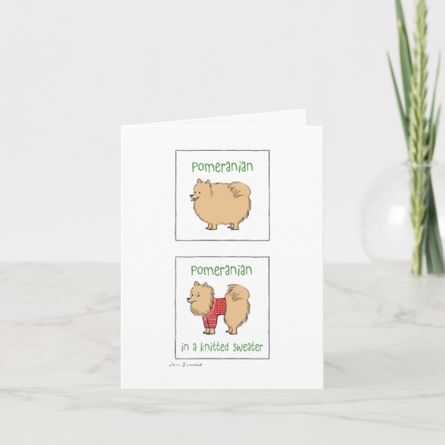 Pomeranian in a Knitted Sweater | Humorous Xmas Holiday Card (Front)