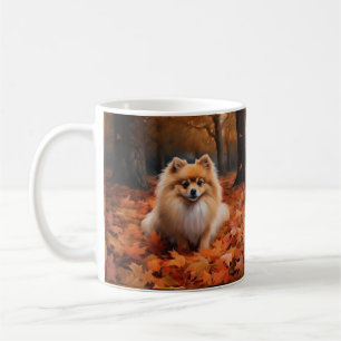 Pomeranian in Autumn Leaves Fall Inspire Coffee Mug