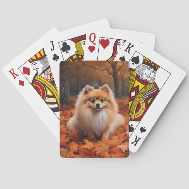 Pomeranian in Autumn Leaves Fall Inspire  Poker Cards (Back)