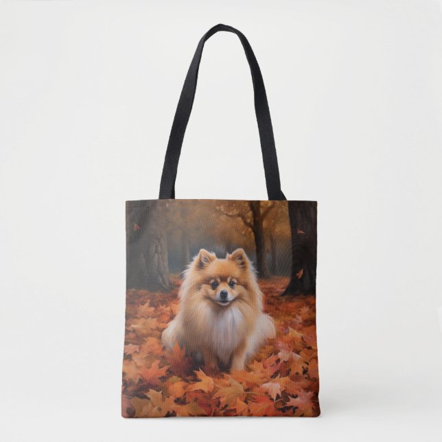 Pomeranian in Autumn Leaves Fall Inspire  Tote Bag (Front)