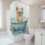 Pomeranian In Bathtub Watercolor Dog Art Shower Curtain at Zazzle