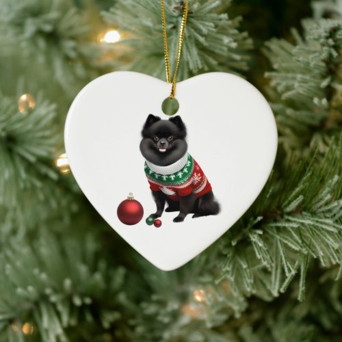 Pomeranian in Christmas Sweater Ceramic Ornament