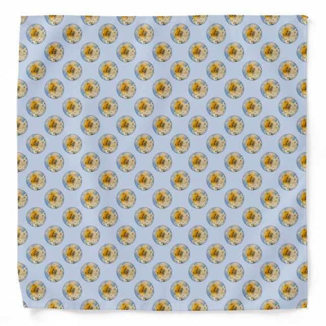 Pomeranian in Daisies Painting - Original Dog Art Bandana (Front)