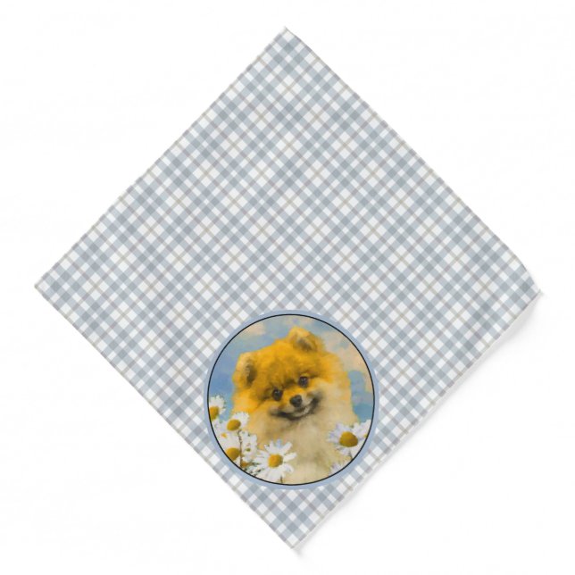 Pomeranian in Daisies Painting Original Dog Art Bandana (Front)