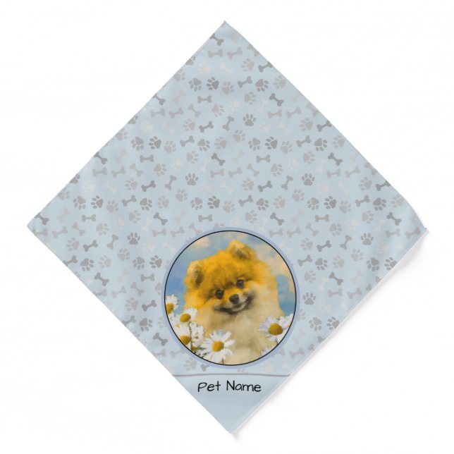 Pomeranian in Daisies Painting Original Dog Art Bandana (Front)