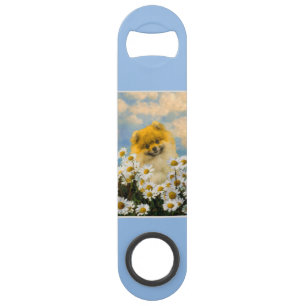Pomeranian in Daisies Painting - Original Dog Art Bar Key