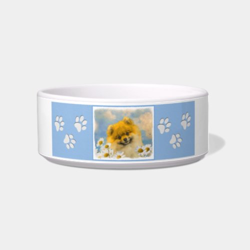 Pomeranian in Daisies Painting _ Original Dog Art Bowl