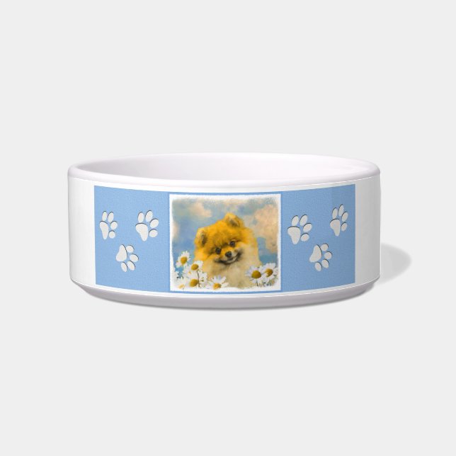 Pomeranian in Daisies Painting - Original Dog Art Bowl (Right)