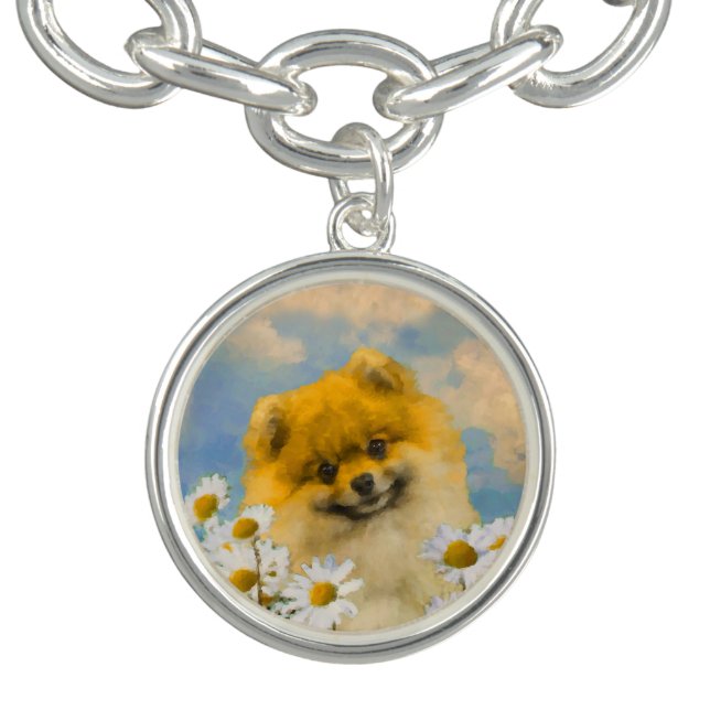 Pomeranian in Daisies Painting - Original Dog Art Bracelet (Design)