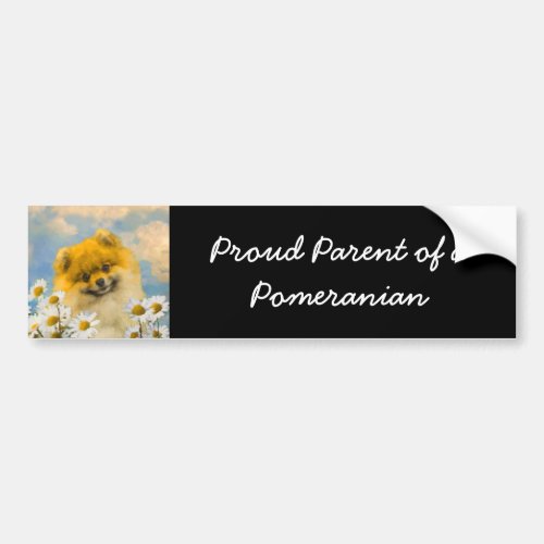 Pomeranian in Daisies Painting _ Original Dog Art Bumper Sticker