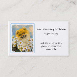 Pomeranian in Daisies Painting - Original Dog Art Business Card
