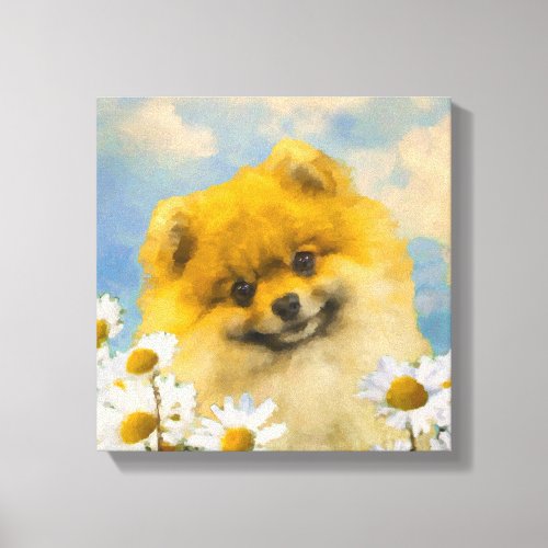 Pomeranian in Daisies Painting _ Original Dog Art Canvas Print