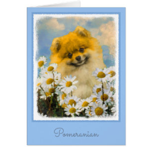 Pomeranian in Daisies Painting - Original Dog Art Cards