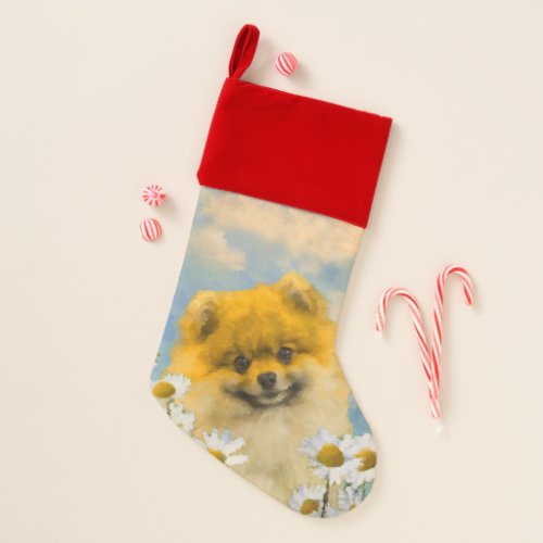 Pomeranian in Daisies Painting _ Original Dog Art Christmas Stocking