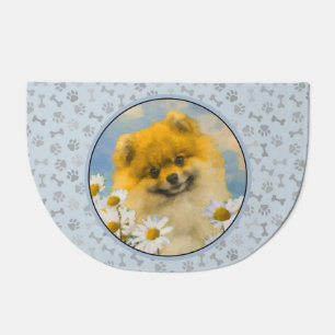 Pomeranian in Daisies Painting - Original Dog Art Doormat