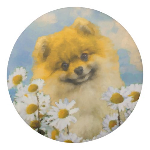 Pomeranian in Daisies Painting _ Original Dog Art Eraser