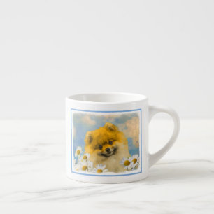 Pomeranian in Daisies Painting - Original Dog Art Espresso Cup