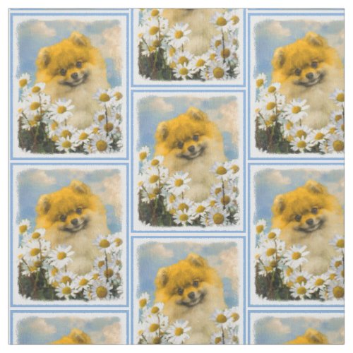 Pomeranian in Daisies Painting _ Original Dog Art Fabric