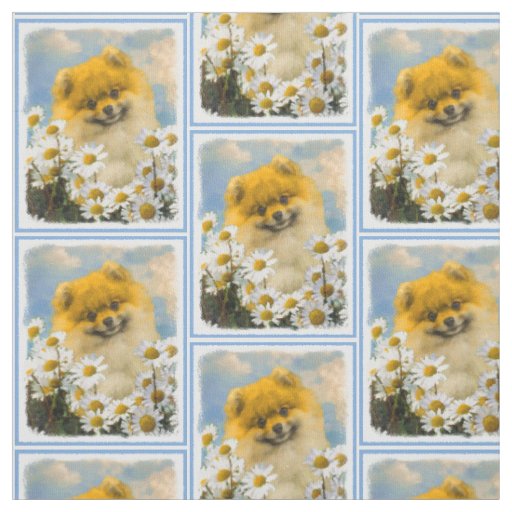 Pomeranian in Daisies Painting - Original Dog Art Fabric