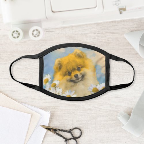 Pomeranian in Daisies Painting _ Original Dog Art Face Mask