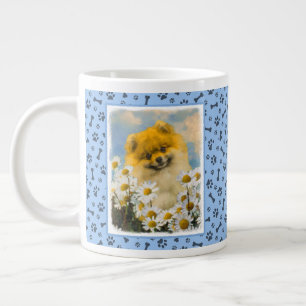 Pomeranian in Daisies Painting - Original Dog Art Giant Coffee Mug