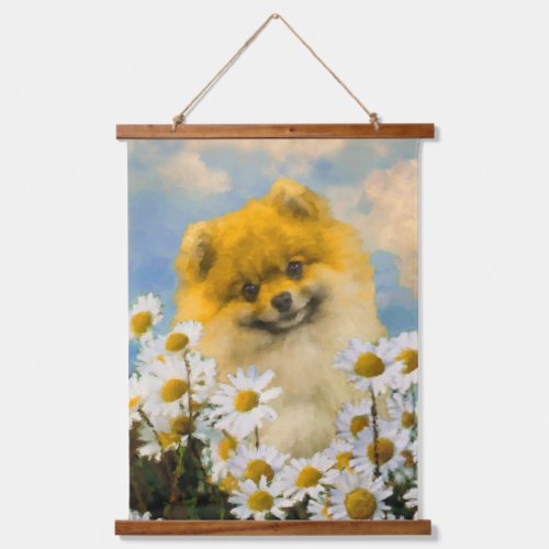 Pomeranian in Daisies Painting _ Original Dog Art Hanging Tapestry