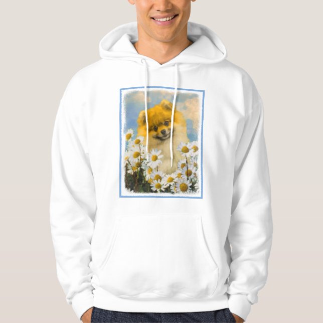 Pomeranian in Daisies Painting - Original Dog Art Hoodie (Front)