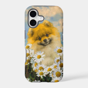 Pomeranian in Daisies Painting - Original Dog Art iPhone 17 Case