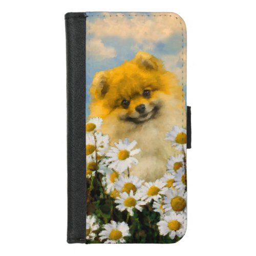 Pomeranian in Daisies Painting _ Original Dog Art iPhone 87 Wallet Case