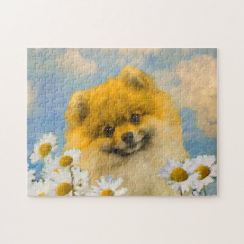 Pomeranian in Daisies Painting _ Original Dog Art Jigsaw Puzzle