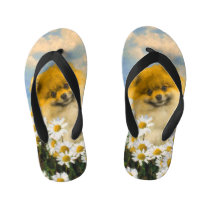 Pomeranian in Daisies Painting - Original Dog Art Kid's Flip Flops Pomeranian in Daisies Painting - Original Dog Art Kid's Flip Flops