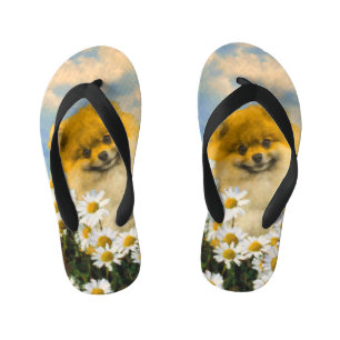 Pomeranian in Daisies Painting - Original Dog Art Kid's Flip Flops