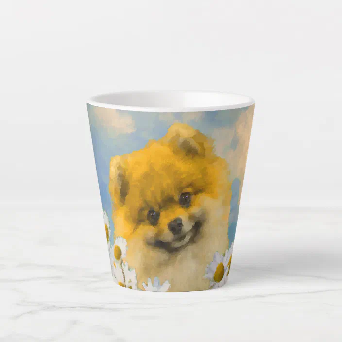 Pomeranian In Daisies Painting Original Dog Art Latte Mug Zazzle Com