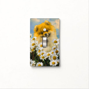 Pomeranian in Daisies Painting - Original Dog Art Light Switch Cover